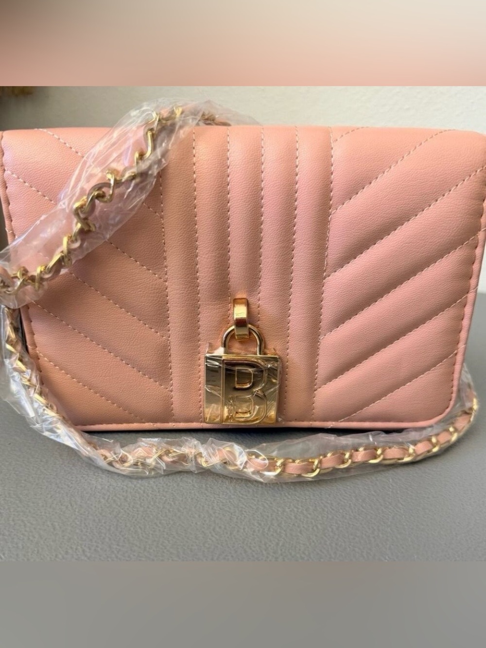 bebe Aerin Quilted Blush Crossbody Bag - Pink with Gold Chain (NWT)